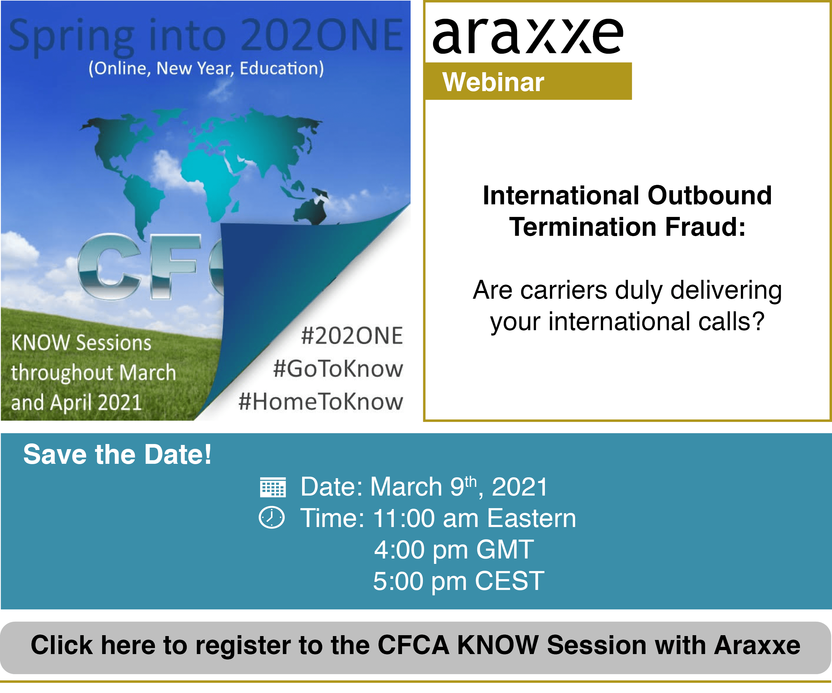 CFCA and Araxxe Webinar: International Outbound Termination Fraud March 9th